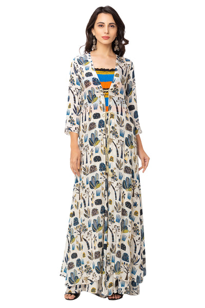 Printed Long Jacket With Ruched Jumpsuit