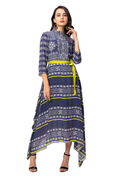 Mandira Wirk - Printed Asymmetrical Dress - Melange Singapore - Indian Designer Wear Online Shopping