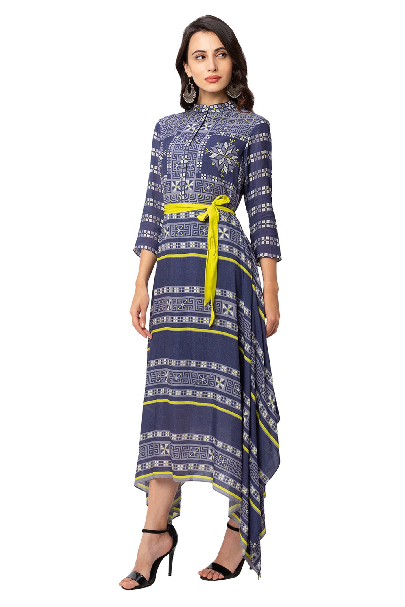 Mandira Wirk - Printed Asymmetrical Dress - Melange Singapore - Indian Designer Wear Online Shopping