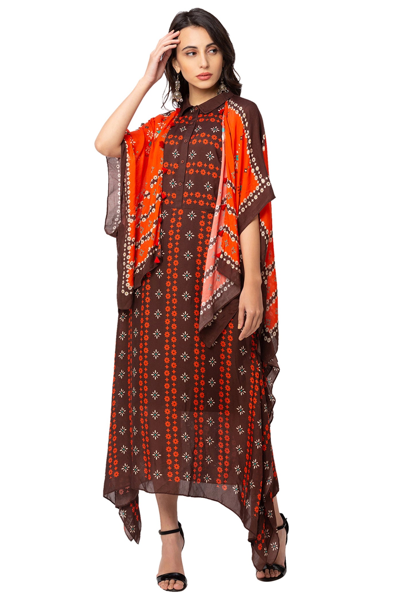 Rust Dress With Kaftan Jacket