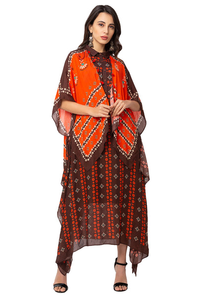 Rust Dress With Kaftan Jacket