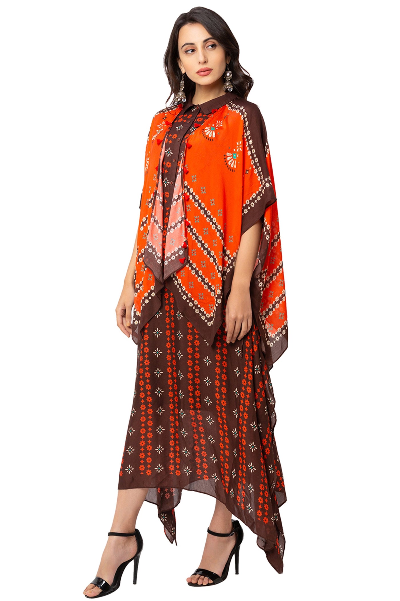 Rust Dress With Kaftan Jacket