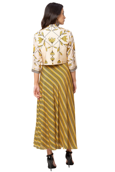 Yellow Dress With Printed Jacket