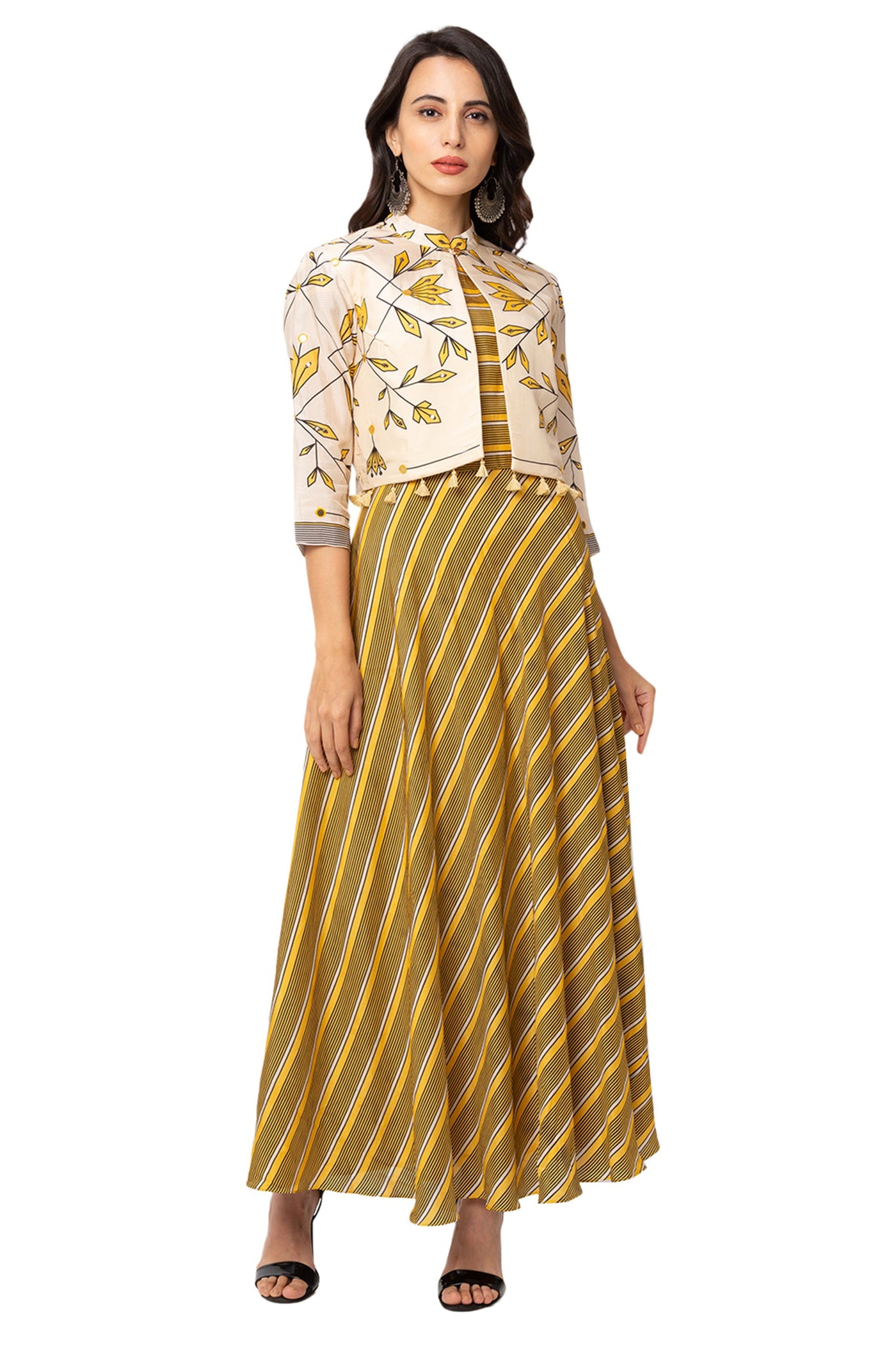 Yellow Dress With Printed Jacket