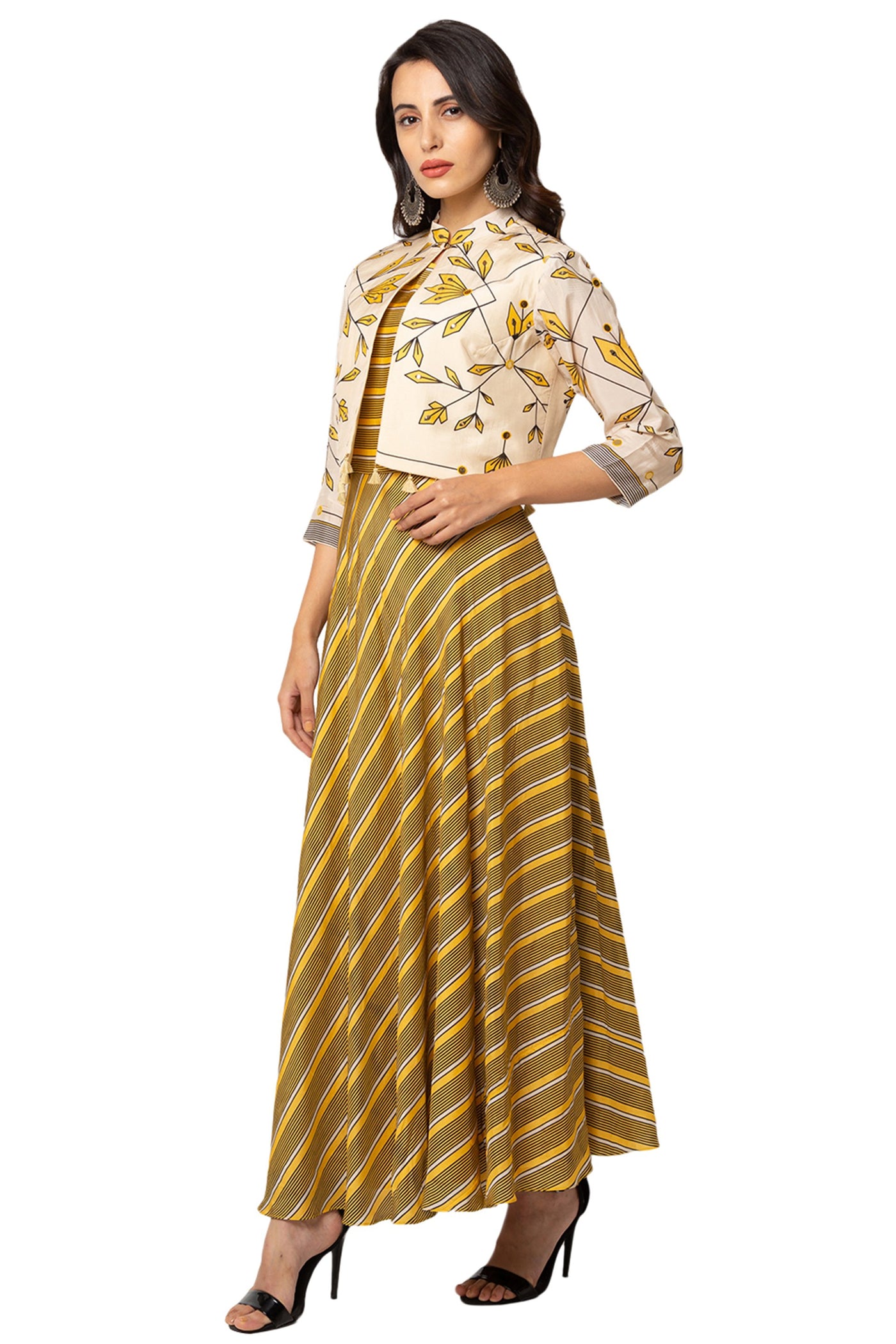 Yellow Dress With Printed Jacket