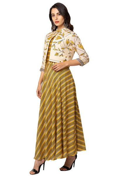 Yellow Dress With Printed Jacket