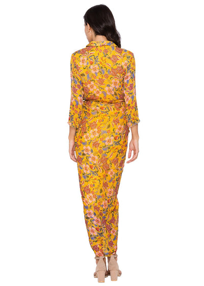 sougat paul Overlap Sequence Printed Drape Dress yellow fusion western online shopping melange singapore indian designer wear