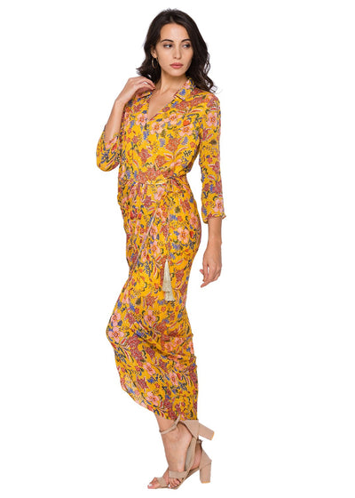 sougat paul Overlap Sequence Printed Drape Dress yellow fusion western online shopping melange singapore indian designer wear