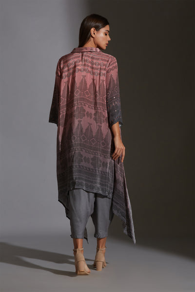 sougat paul Printed Asymmetrical Top With Dhoti pink grey fusion online shopping melange singapore indian designer wear