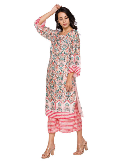 sougat paul Printed kurta with pants pink fusion festive indian designer wear online shopping melange singapore