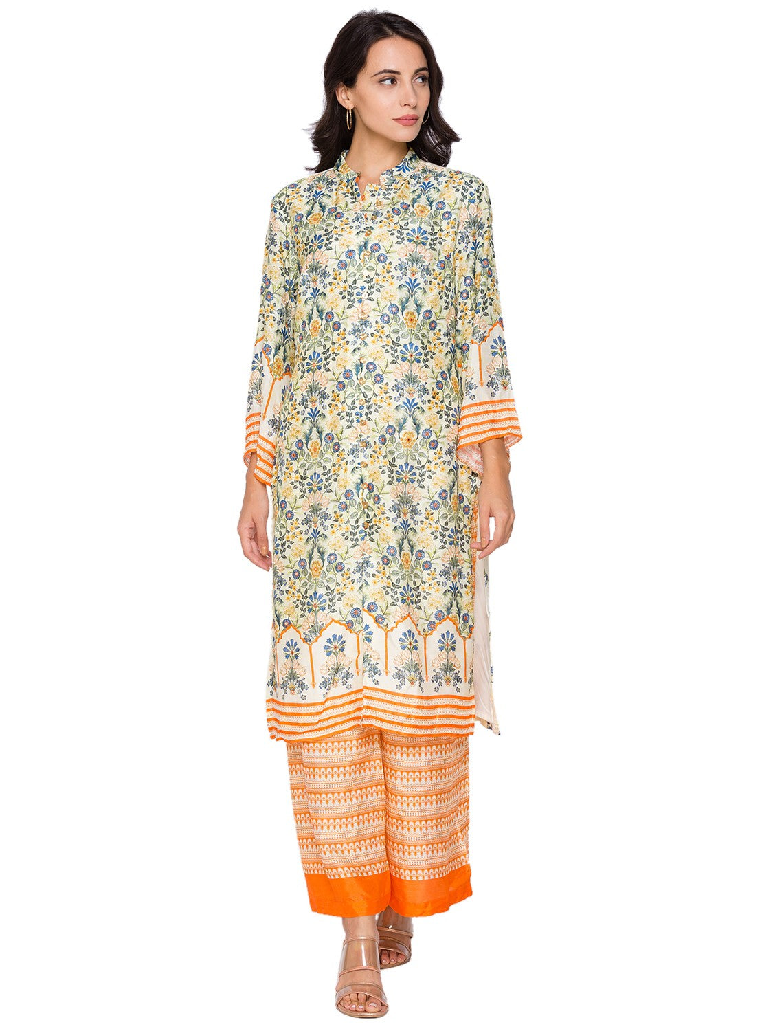 sougat paul Printed kurta with palazzo pants yellow online shopping melange singapore indian fusion festive designer wear