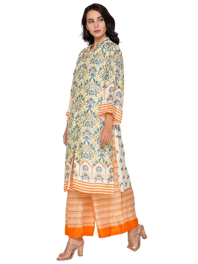 sougat paul Printed kurta with palazzo pants yellow online shopping melange singapore indian fusion festive designer wear