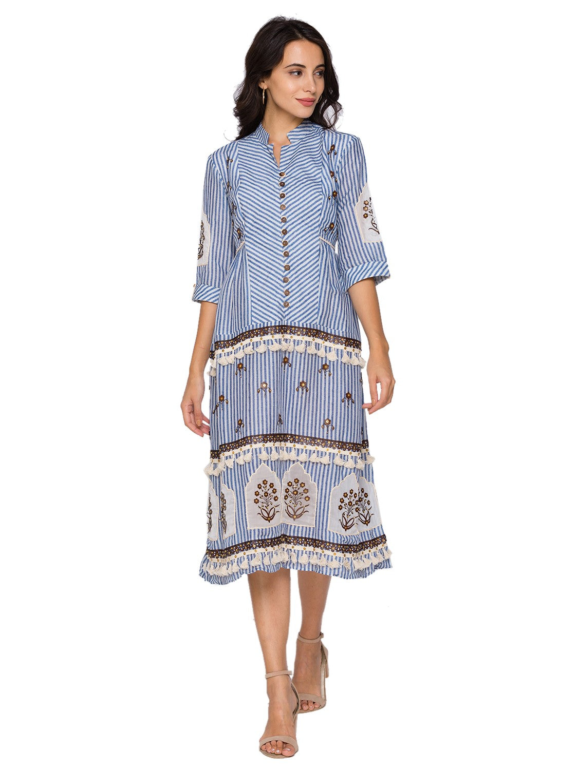 sougat Paul Powder Blue Printed Tier Dress western online shopping melange singapore indian designer wear