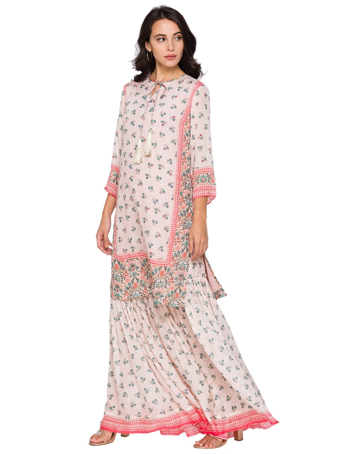 sougat paul Printed top paired with printed sharara pants pink festive fusion online shopping melange singapore indian designer wear