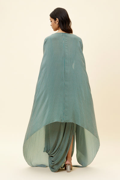 sva Beige Butti Print Drape Skirt With Bustier And Cape online shopping melange singapore indian designer wear
