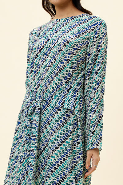 sva Beige Leaf Print Front Tie-Up Tunic Set online shopping melange singapore indian designer wear