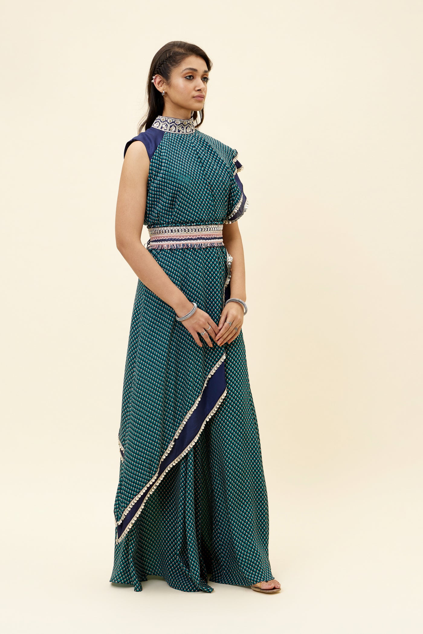 sva Blue Crop Top With Drape Sharara Pants And Emb Belt online shopping melange singapore indian designer wear