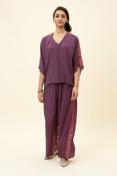sva Blue Leaf Print Co Ord Set With Embellishments online shopping melange singapore indian designer wear