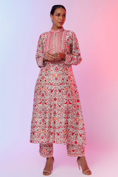 sva by sonam and paras modi  Ivory Saanjh With Embroidered Yoke With Ivory Saanjh Pants Festive fusion Indian designer wear online shopping melange singapore indian designer wear