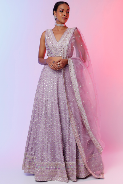 sva by sonam and paras modi  Lilac Buttie Emb Lehenga Wth Emb Blouse With Dupatta Festive fusion Indian designer wear online shopping melange singapore indian designer wear