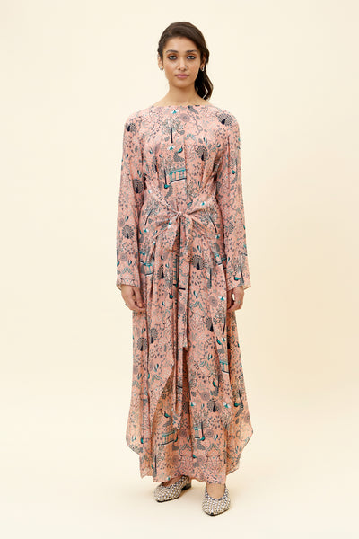 sva Pink Mor Jaal Print Front Tie Up Tunic Set online shopping melange singapore indian designer wear