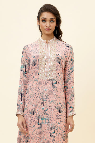 sva Pink Mor Jaal Print Kurta With Emb Yoke And Pants online shopping melange singapore indian designer wear