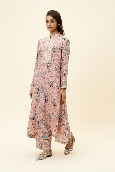 sva Pink Mor Jaal Print Kurta With Emb Yoke And Pants online shopping melange singapore indian designer wear