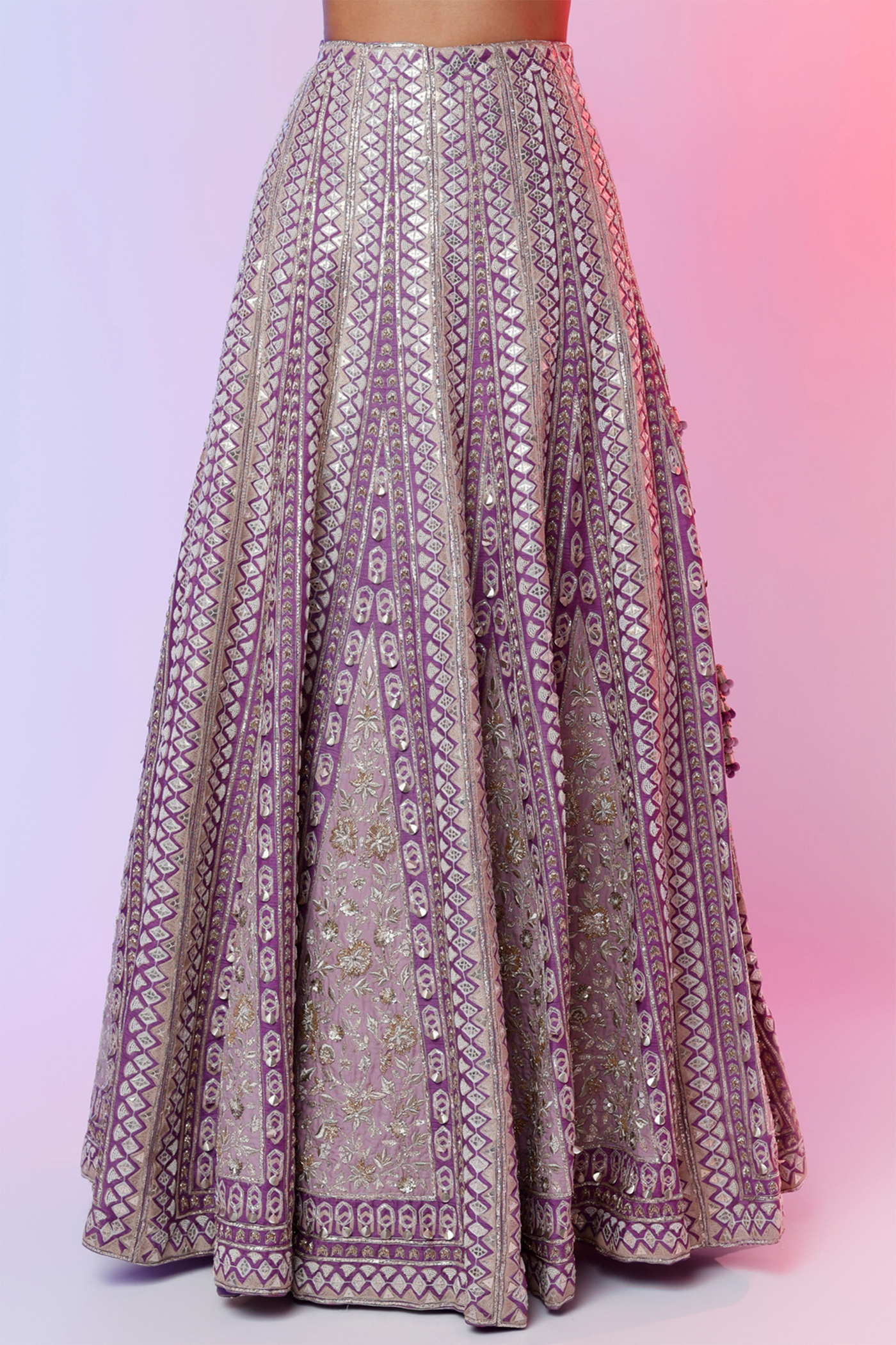 sva by sonam and paras modi  Purple Full Embroidered Lehenga With Purple Stand Shoulders Embroiderd Bustier And Lilac Organza Dupatta Festive fusion Indian designer wear online shopping melange singapore indian designer wear