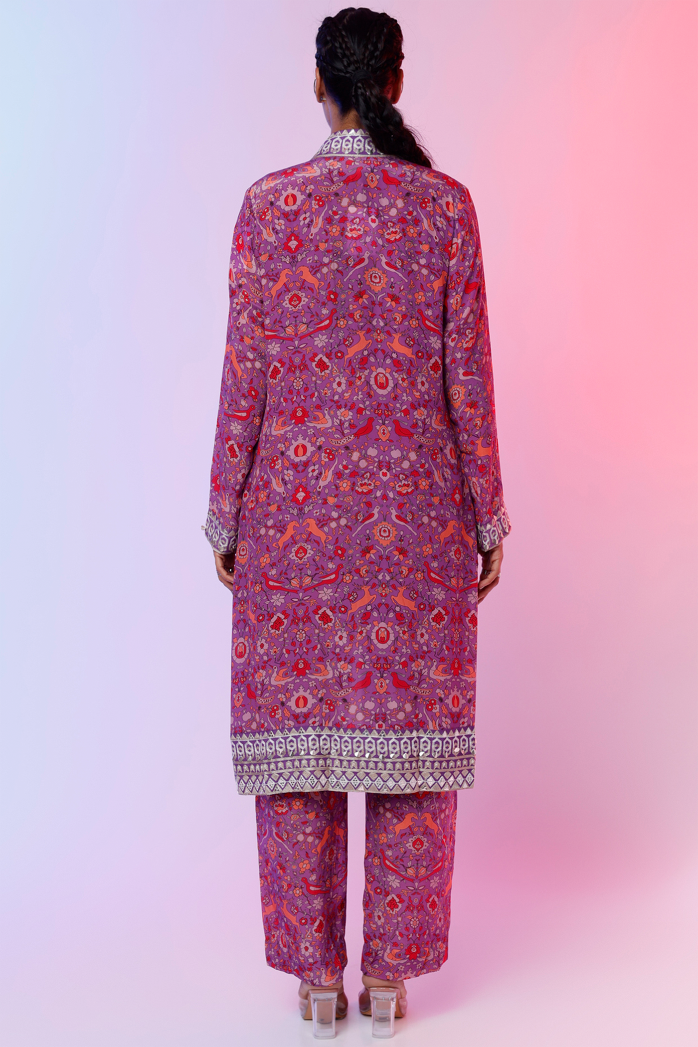 sva by sonam and paras modi Purple Saanjh Camisole And Pants Teamed With An Embellished Printed Jacket  Festive fusion Indian designer wear online shopping melange singapore indian designer wear