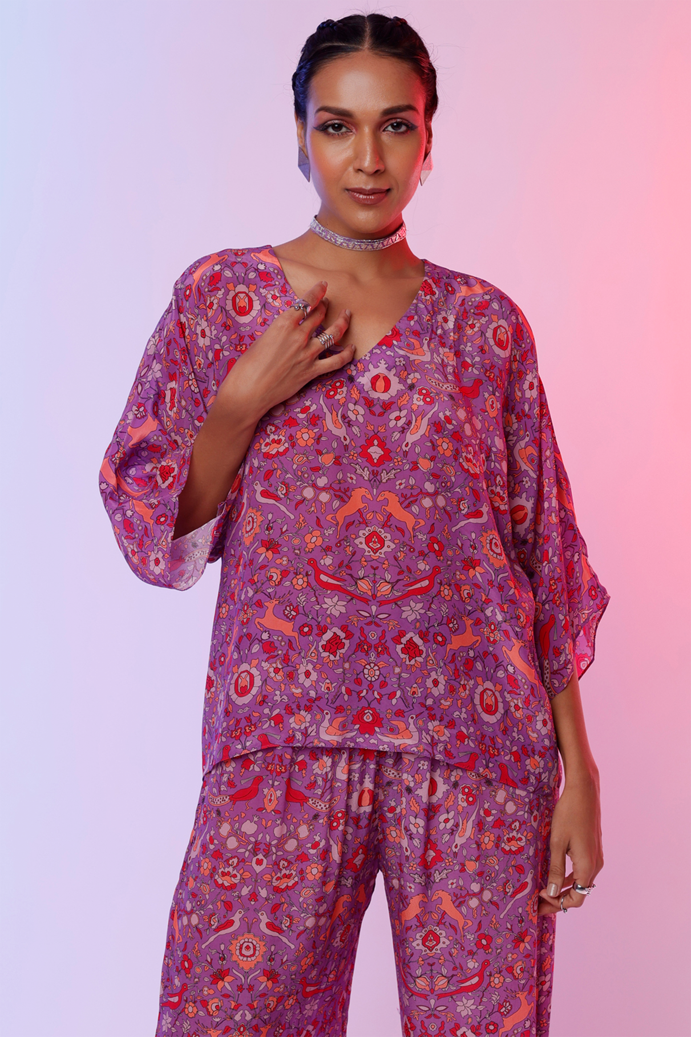 sva by sonam and paras modi  Purple Saanjh Print Co Ord Set Festive fusion Indian designer wear online shopping melange singapore indian designer wear