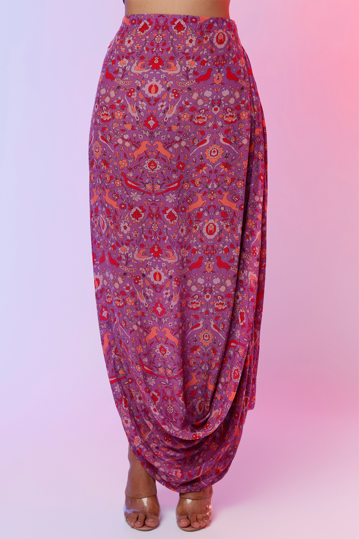 sva by sonam and paras modi  Purple Saanjh Print Peplum Top With Drape Skirt Festive fusion Indian designer wear online shopping melange singapore indian designer wear