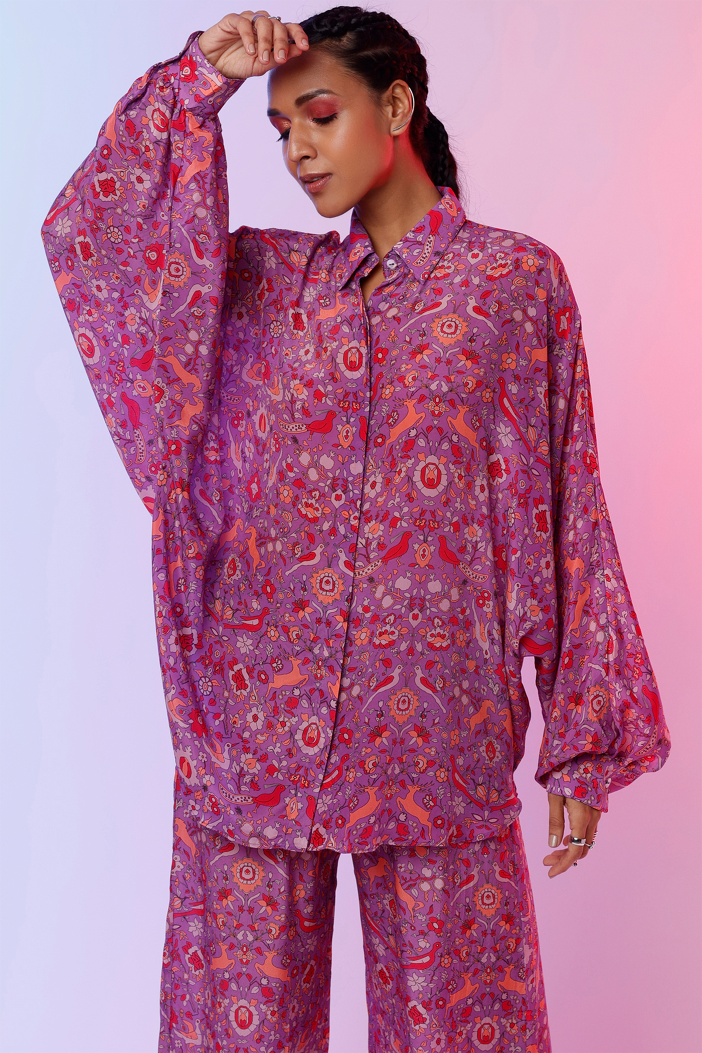 sva by sonam and paras modi  Purple Saanjh Print Shirt Tunic Set Festive fusion Indian designer wear online shopping melange singapore indian designer wear