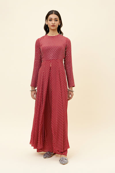 sva Red Geo Print Embroidered Yoke With Cut Out Flare And Pants online shopping melange singapore indian designer wear