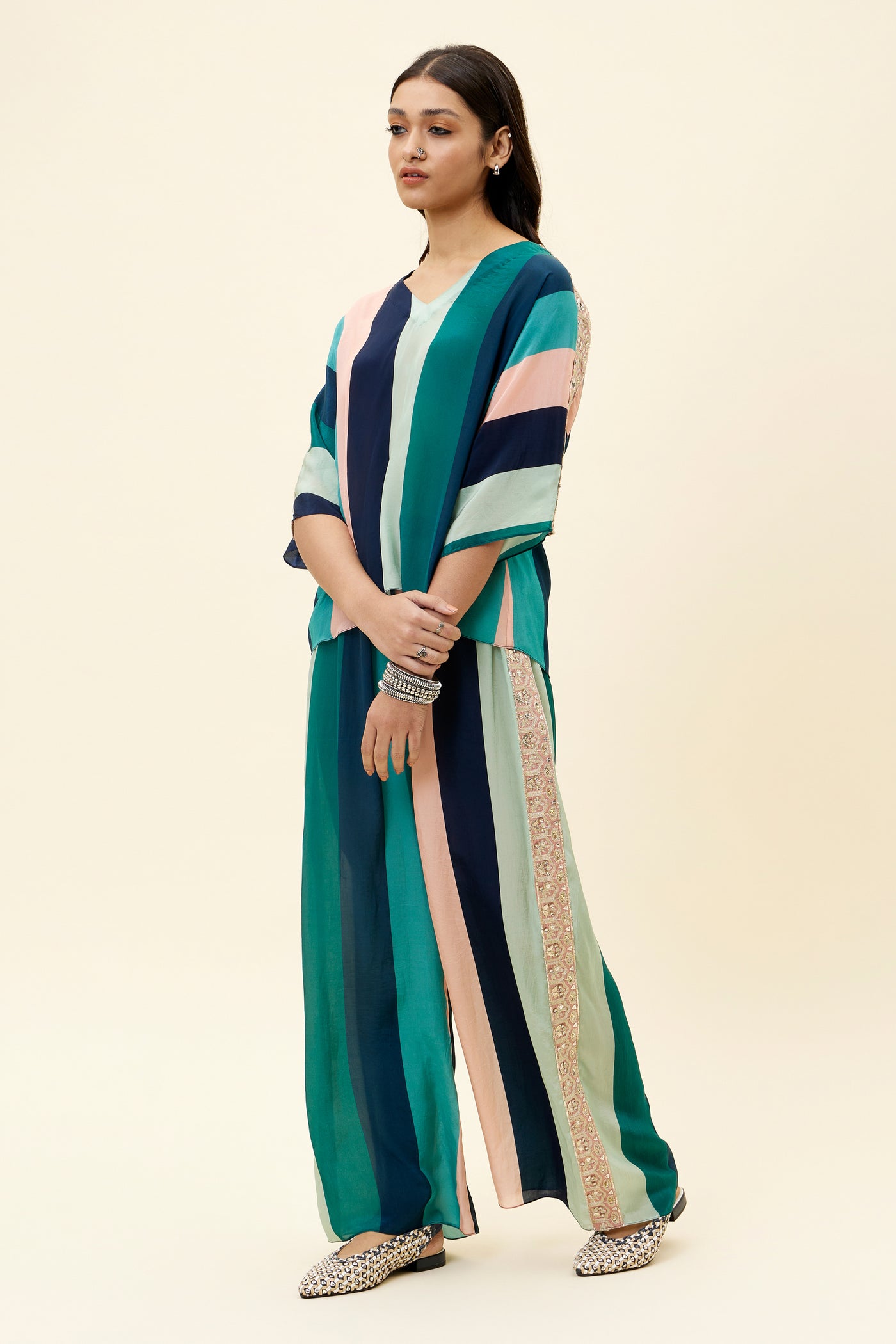 sva Stripes Print Co-ord Set With Embellishments online shopping melange singapore indian designer wear