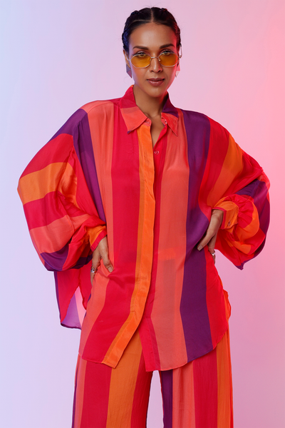 sva by sonam and paras modi Sunset Stripes Print Shirt Tunic Set  Festive fusion Indian designer wear online shopping melange singapore indian designer wear