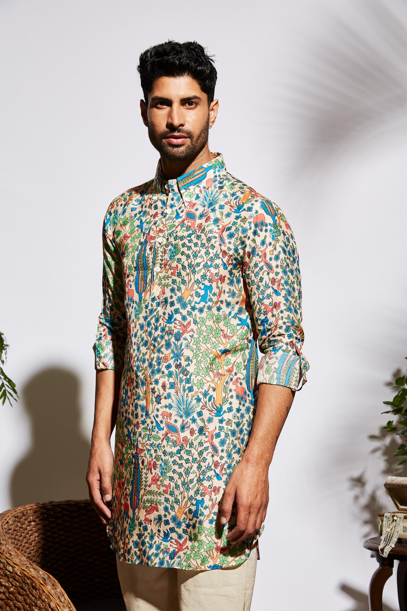 sva by sonam and paras modi Bagh print short kurta beige festive indian designer wear online shopping melange singapore