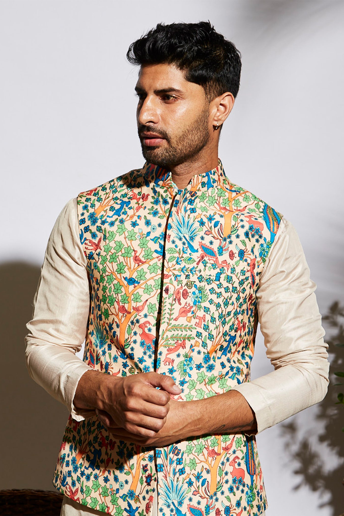 sva by sonam and paras modi menswear Beige kurta set with sequence line embellished collar festive indian designer wear online shopping melange singapore