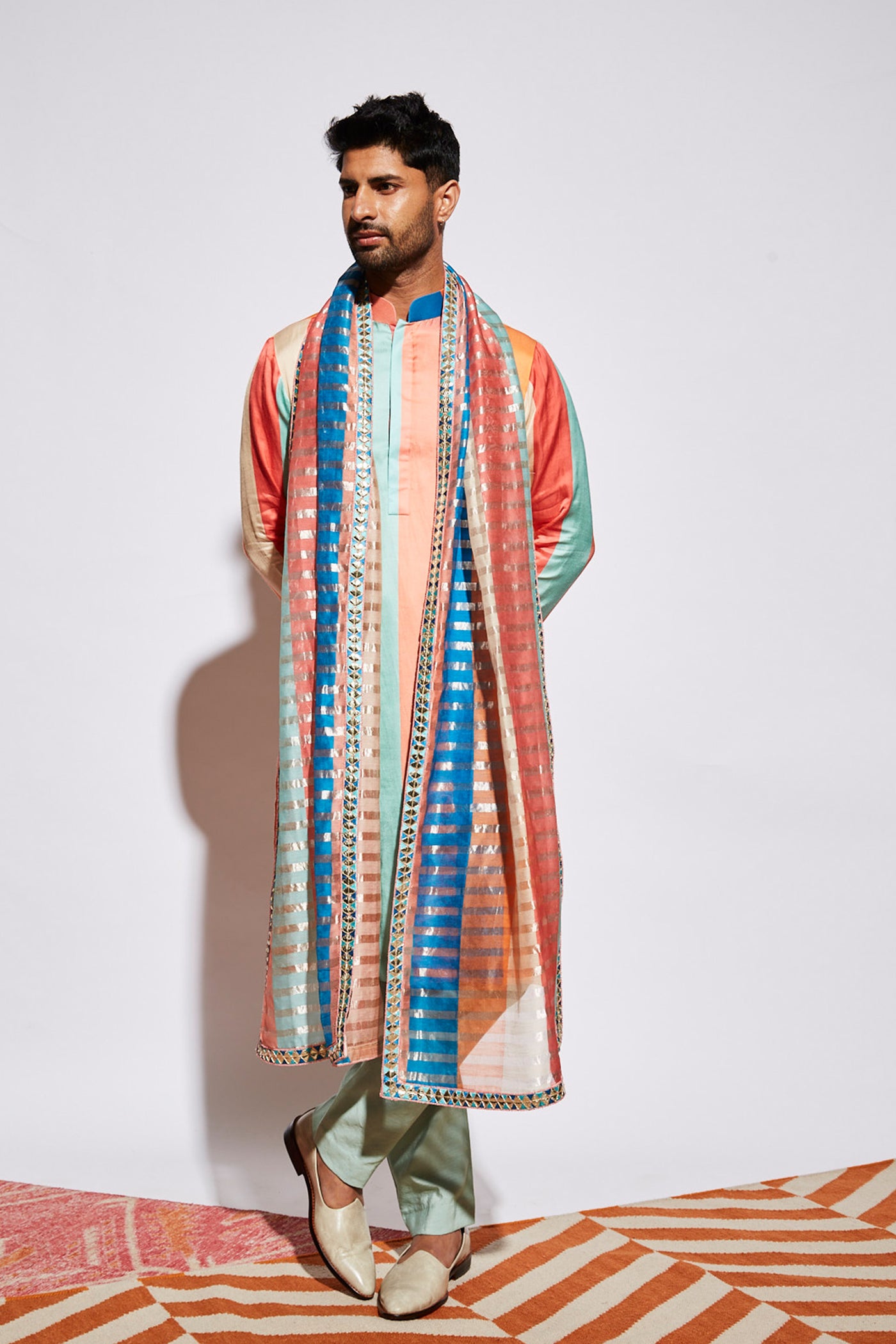 sva by sonam and paras modi menswear Chanderi Stripe Print Dupatta multicolor festive indian designer wear online shopping melange singapore