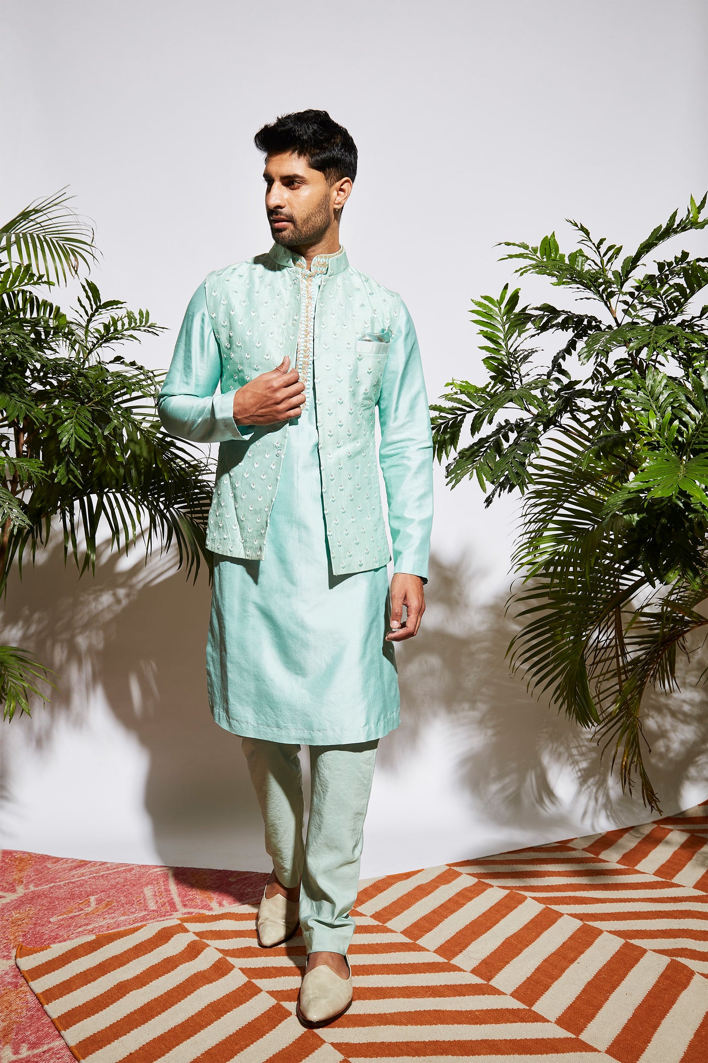 sva by sonam and paras modi menswear Mint kurta set with embellished collar festive indian designer wear online shopping melange singapore
