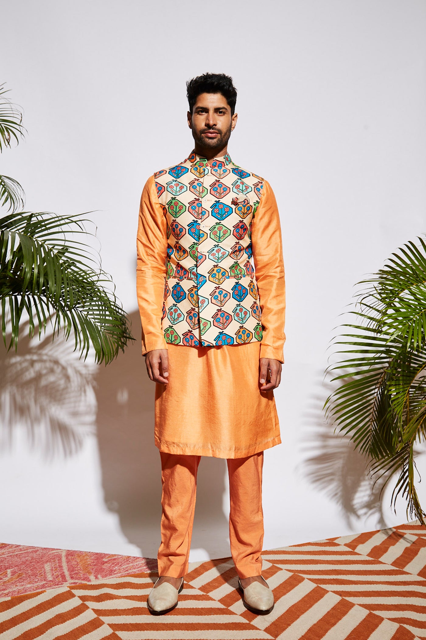 sva by sonam and paras modi menswear Orange kurta set festive indian designer wear online shopping melange singapore