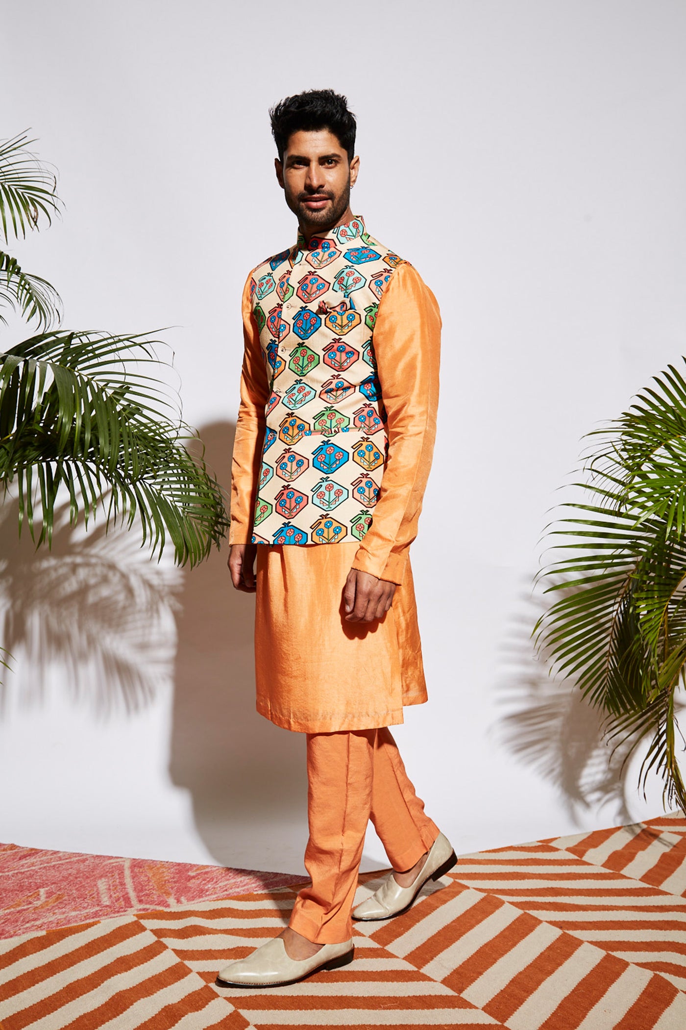 sva by sonam and paras modi menswear Orange kurta set festive indian designer wear online shopping melange singapore