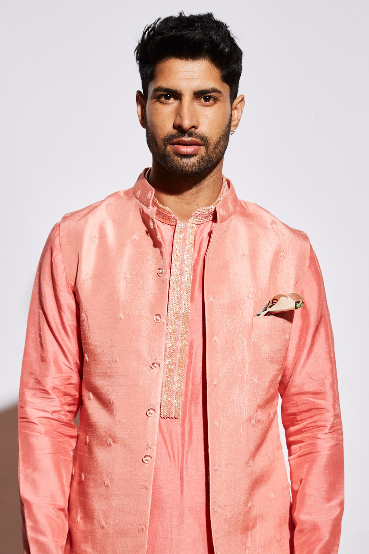 sva by sonam and paras modi menswear Pink Kurta Set With Embellished Collar festive indian designer wear online shopping melange singapore