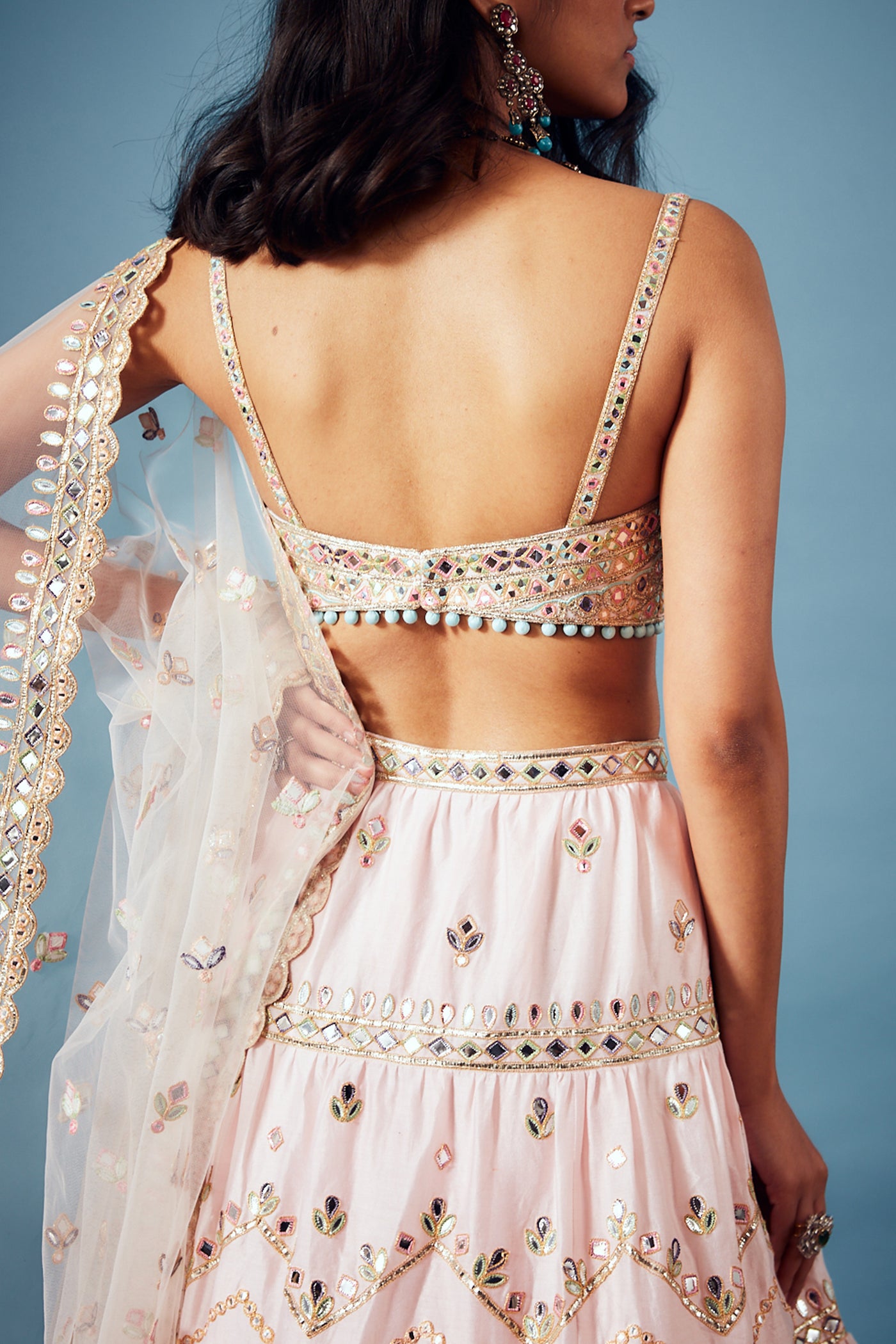 tamanna punjabi kapoor Pink Chanderi Tiered Lehenga Set festive Indian designer wear online shopping melange singapore