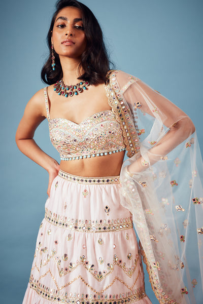 tamanna punjabi kapoor Pink Chanderi Tiered Lehenga Set festive Indian designer wear online shopping melange singapore