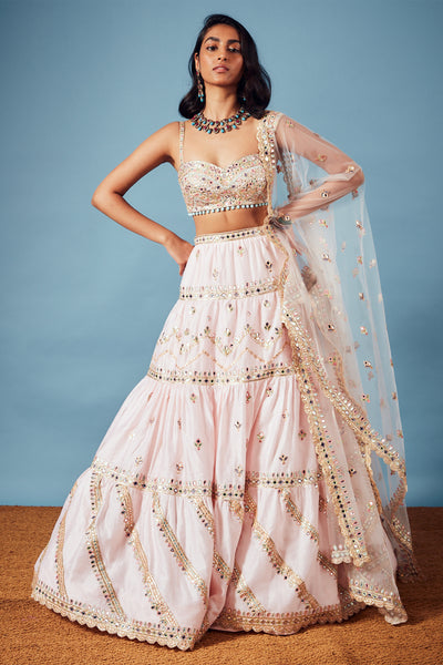 tamanna punjabi kapoor Pink Chanderi Tiered Lehenga Set festive Indian designer wear online shopping melange singapore