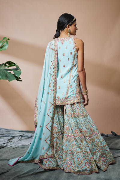 tamanna punjabi kapoor Blue Georgette Incut Kurta And Sharara Set festive Indian designer wear online shopping melange singapore