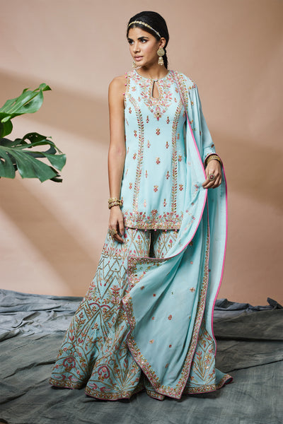 tamanna punjabi kapoor Blue Georgette Incut Kurta And Sharara Set festive Indian designer wear online shopping melange singapore