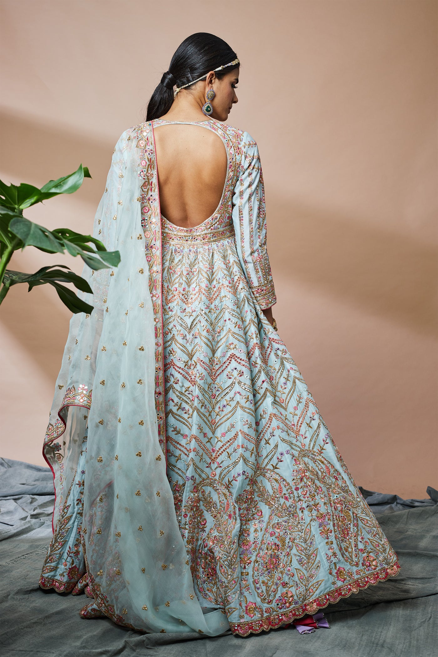 tamanna punjabi kapoor Blue Heavy Chanderi Anarkali festive Indian designer wear online shopping melange singapore