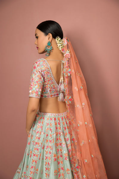tamanna punjabi kapoor  Blue Lehenga Set With Resham Foil Embroidery festive Indian designer wear online shopping melange singapore