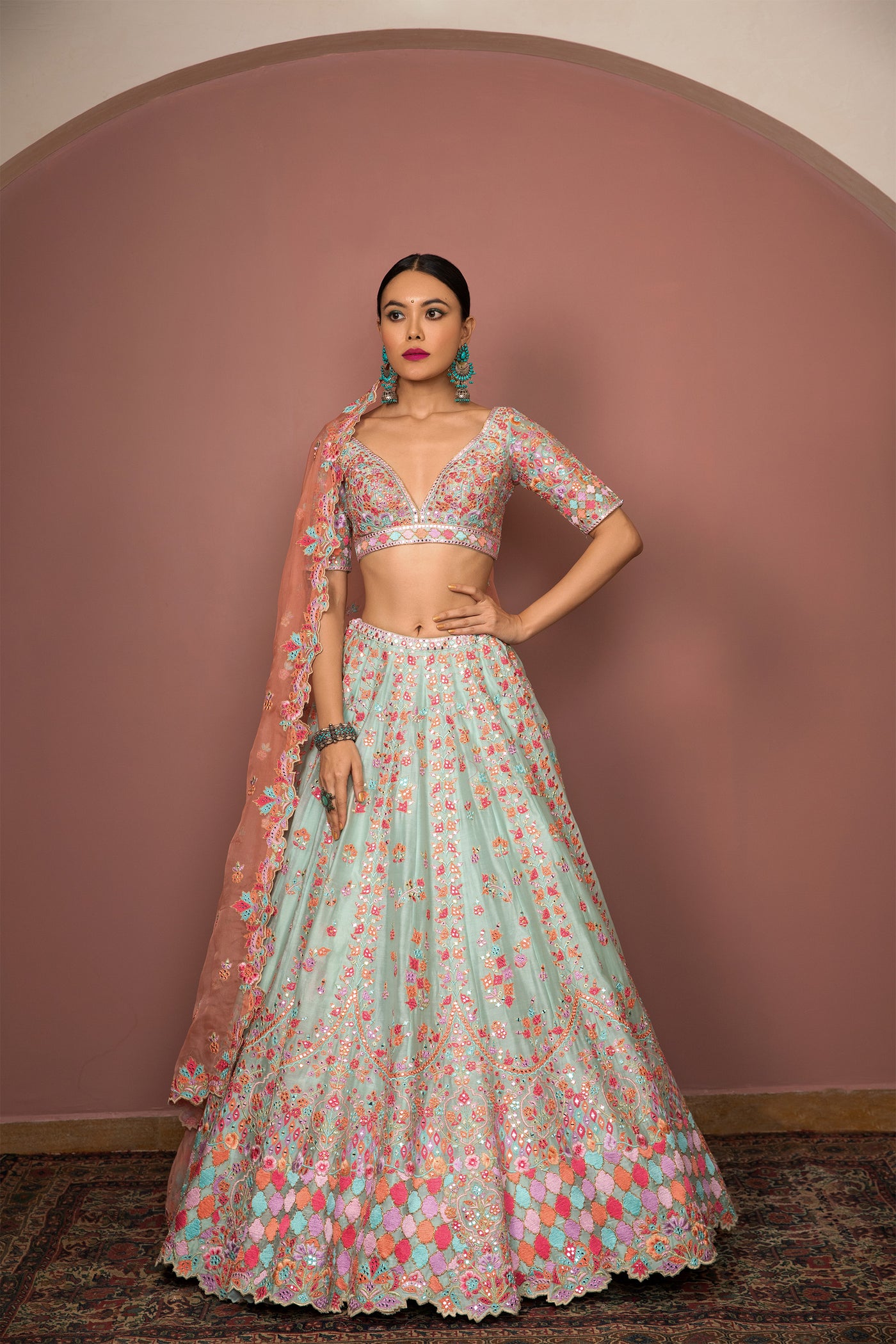 tamanna punjabi kapoor  Blue Lehenga Set With Resham Foil Embroidery festive Indian designer wear online shopping melange singapore